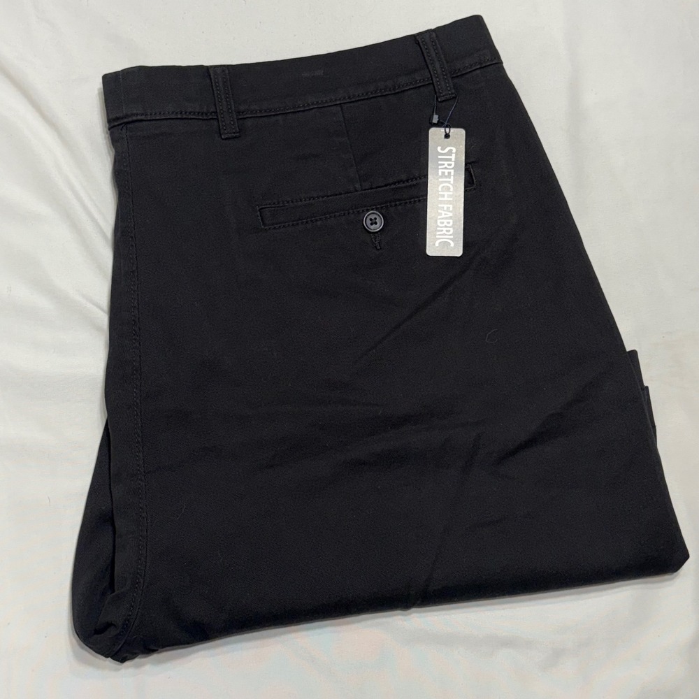 Roundtree & Yorke Chino Shorts Mens 44 Black Flat Front Stretch Big Man Casual